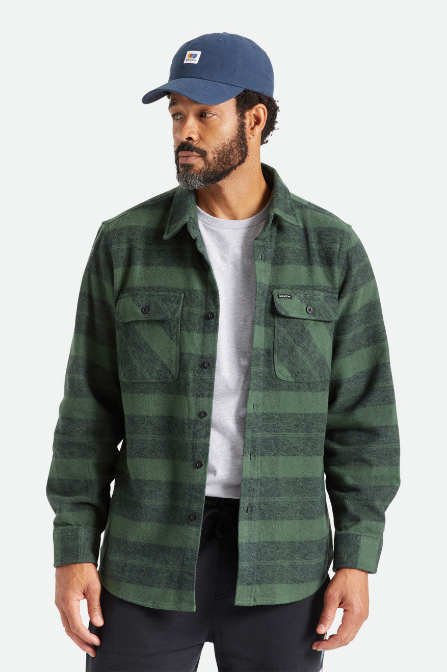 Green Men's Brixton Bowery Heavy Weight L/S Flannels | 079516-EFW