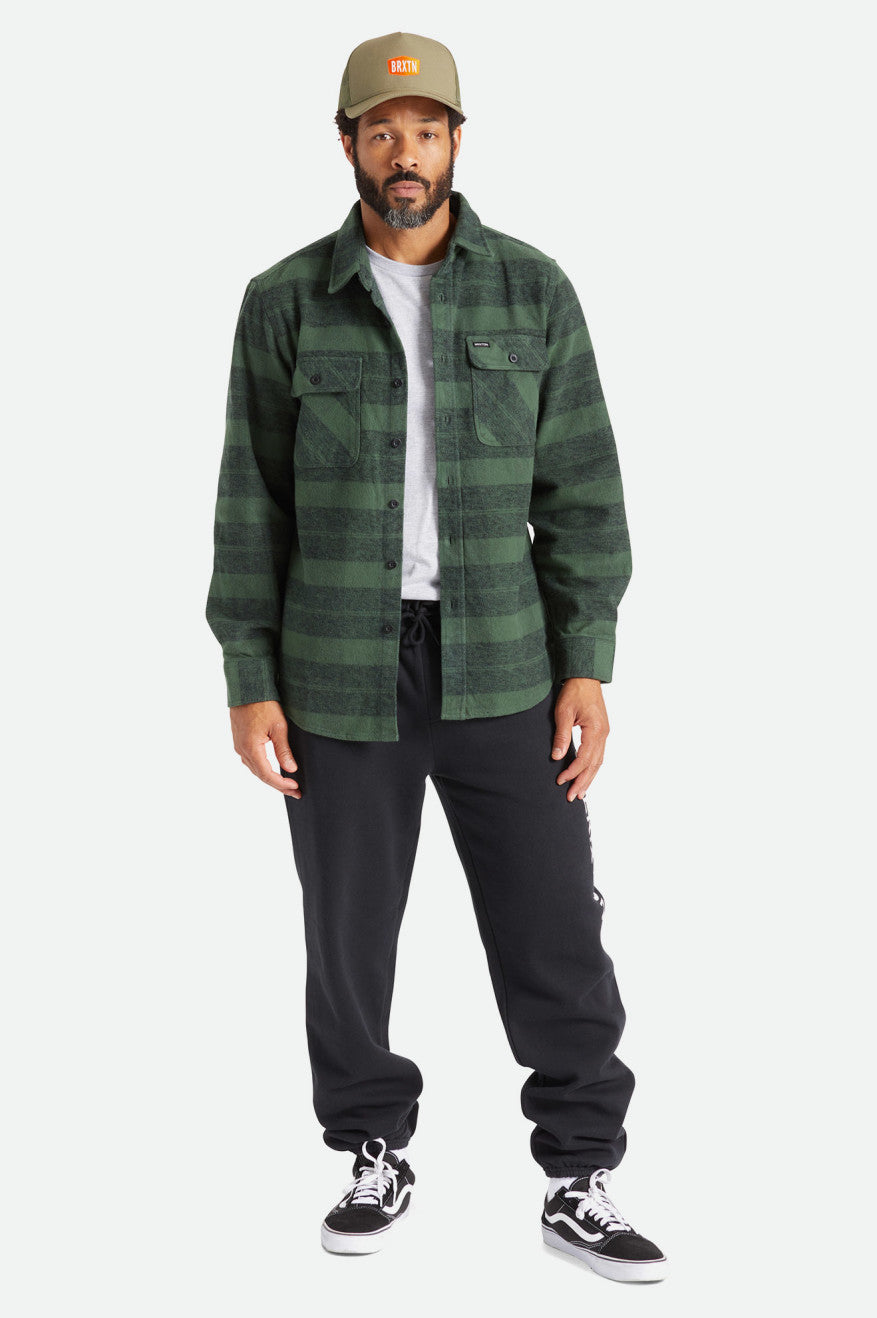 Green Men's Brixton Bowery Heavy Weight L/S Flannels | 079516-EFW