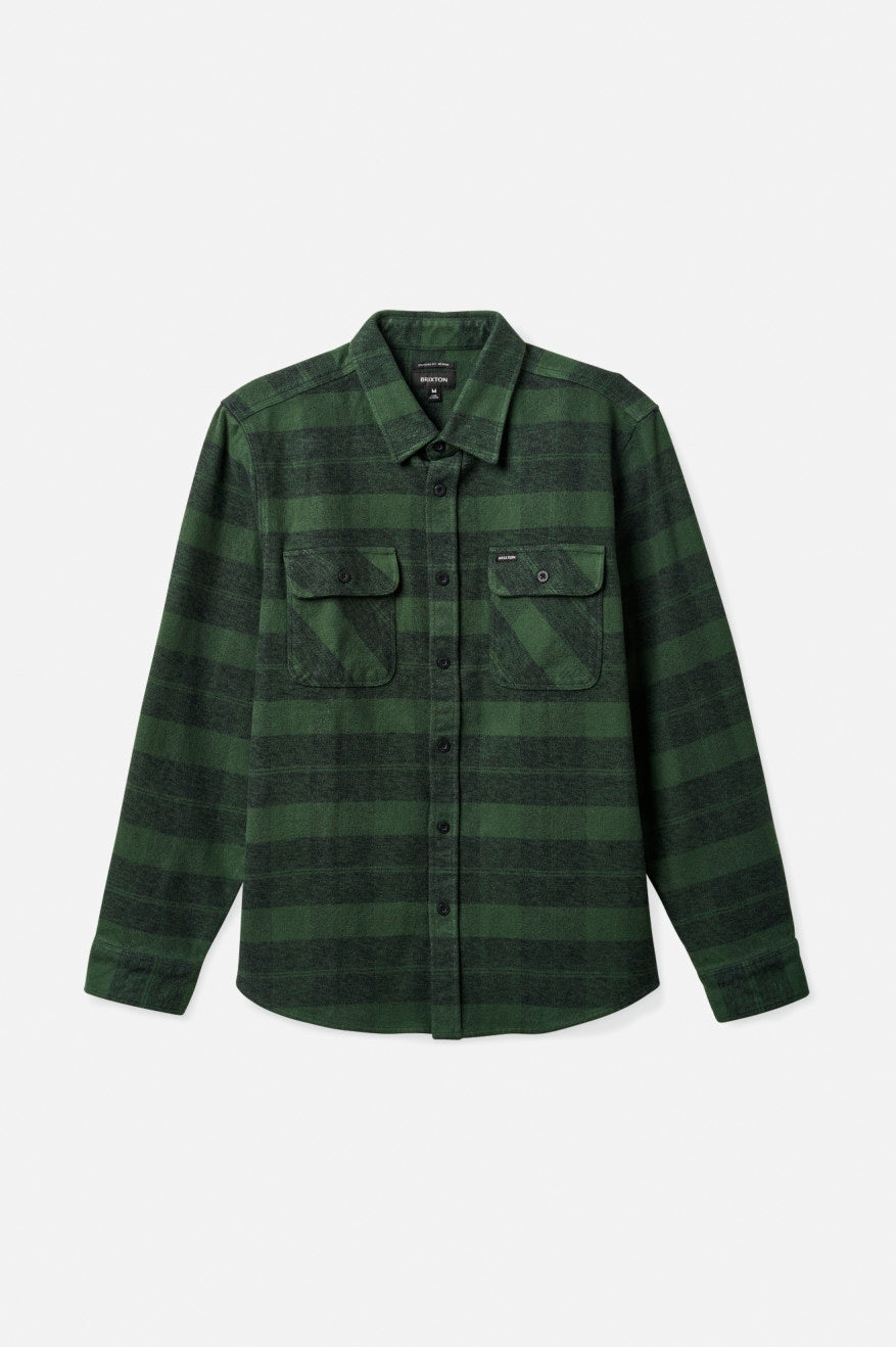 Green Men's Brixton Bowery Heavy Weight L/S Flannels | 079516-EFW