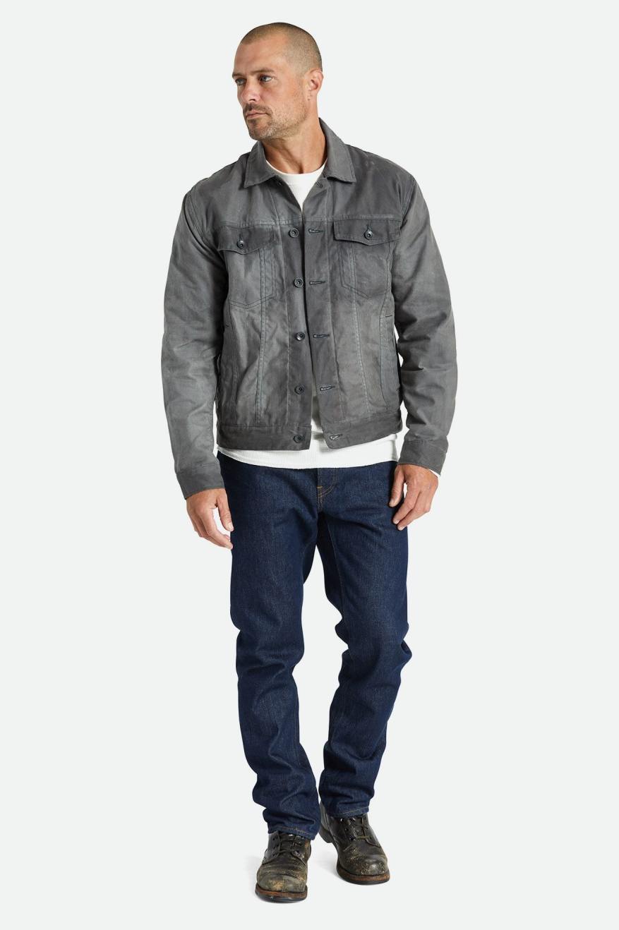 Grey Men's Brixton Cable Reserve Waxed Canvas Trucker Jackets | 130278-RHX