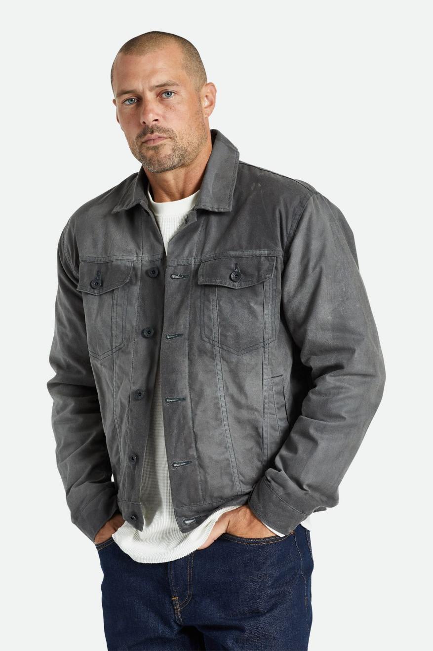 Grey Men's Brixton Cable Reserve Waxed Canvas Trucker Jackets | 130278-RHX