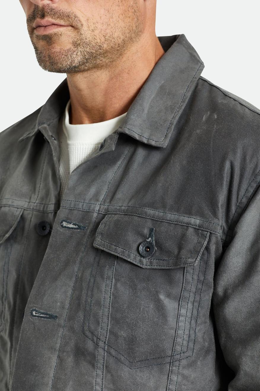 Grey Men's Brixton Cable Reserve Waxed Canvas Trucker Jackets | 130278-RHX