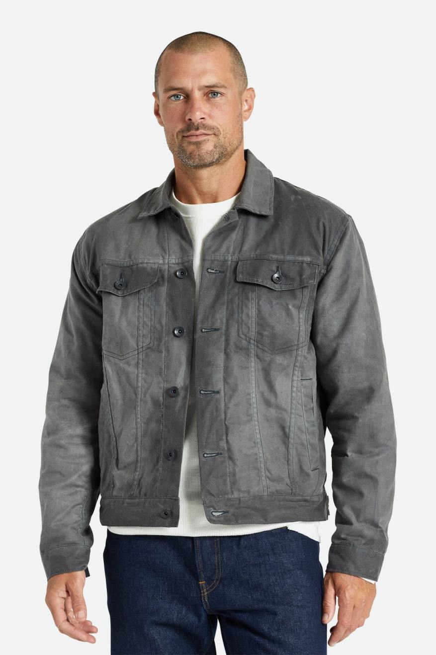 Grey Men\'s Brixton Cable Reserve Waxed Canvas Trucker Jackets | 130278-RHX