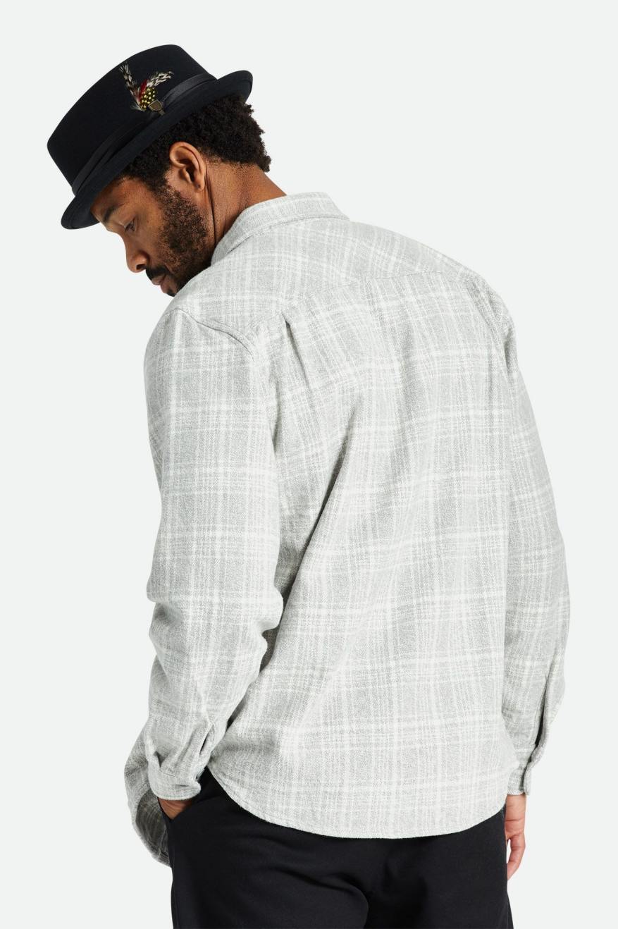 Grey / White Men's Brixton Bowery Heavy Weight L/S Flannels | 873042-RNP