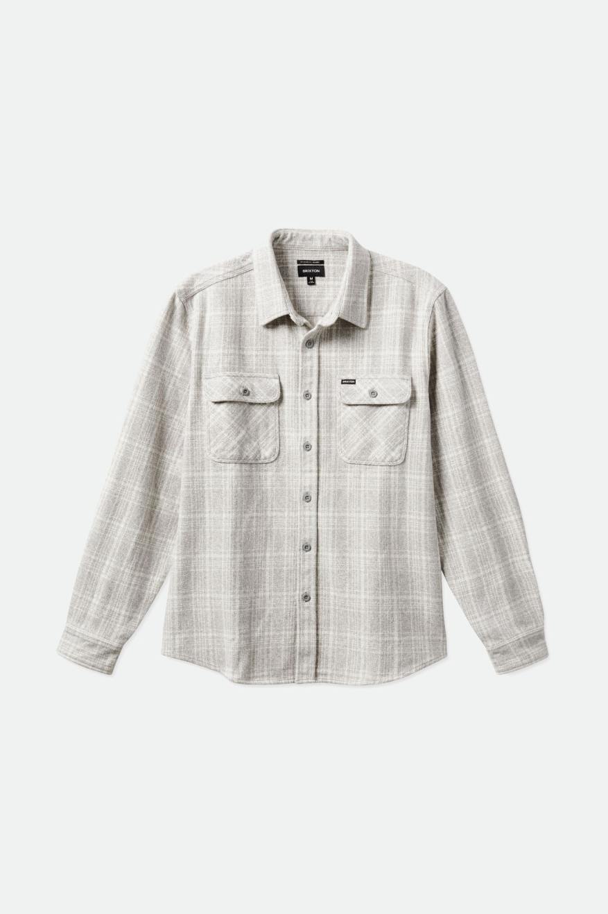 Grey / White Men's Brixton Bowery Heavy Weight L/S Flannels | 873042-RNP