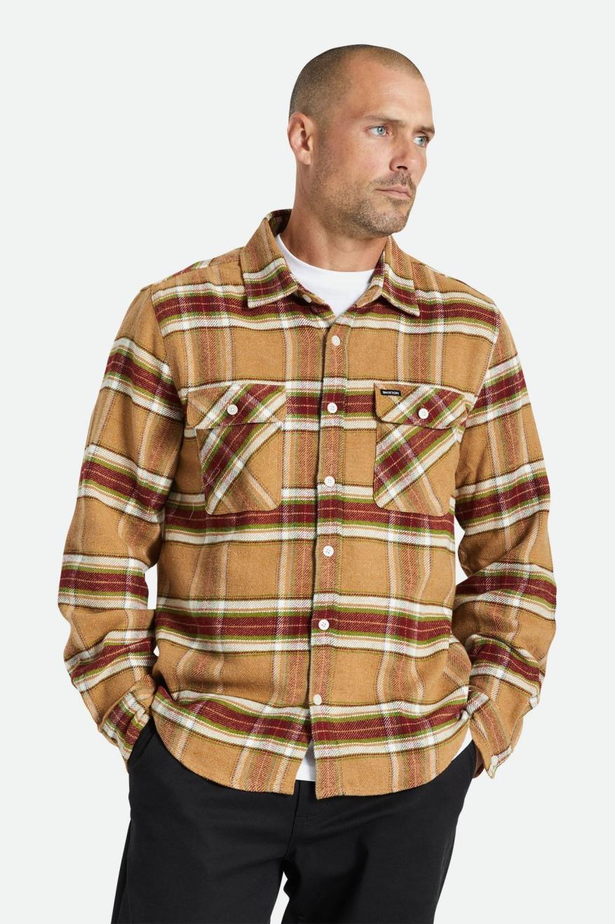 Light Brown Men\'s Brixton Bowery L/S Flannels | 013876-HOA