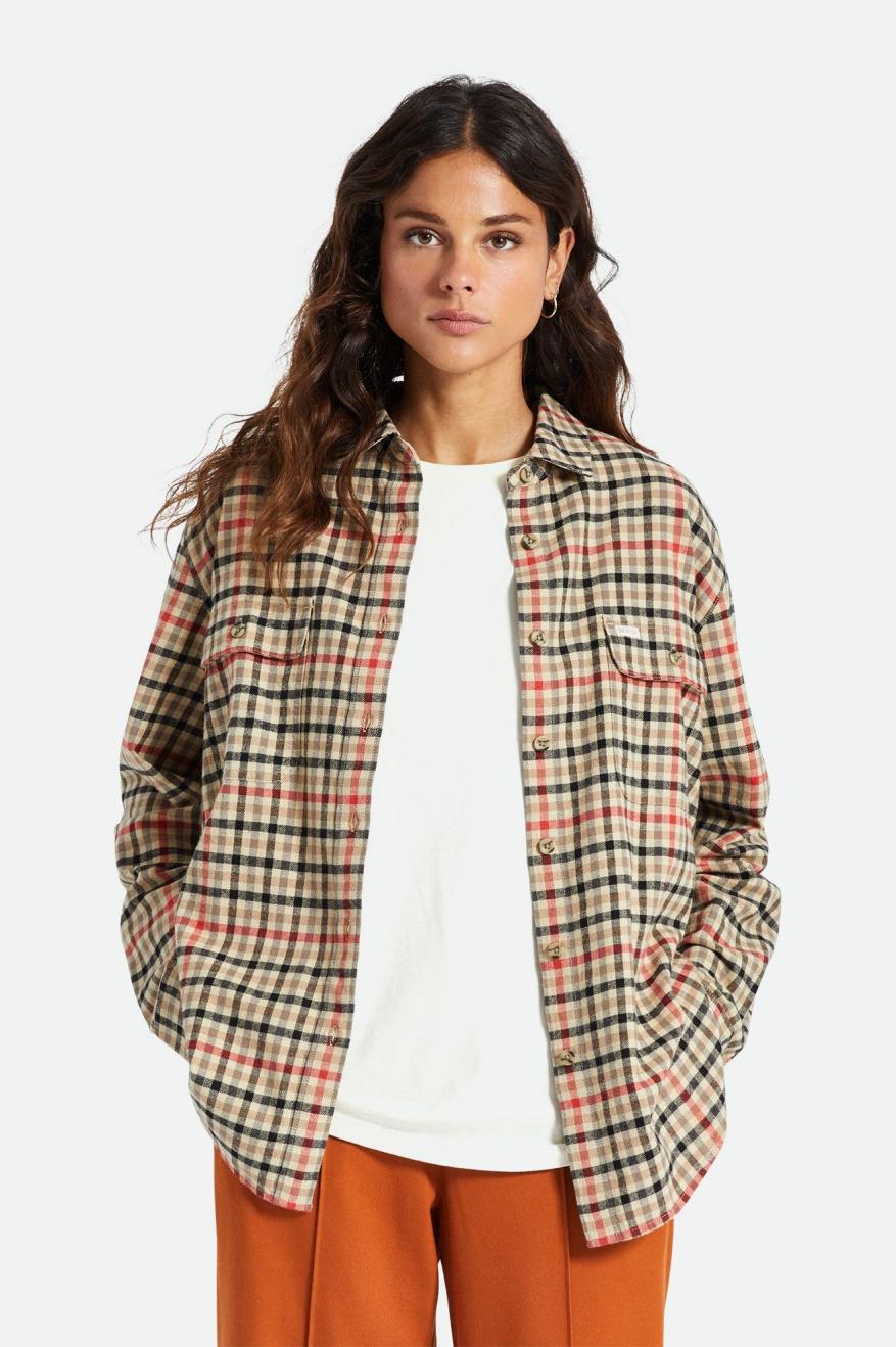 Light Yellow Women's Brixton Bowery Boyfriend L/S Flannels | 723456-AWB