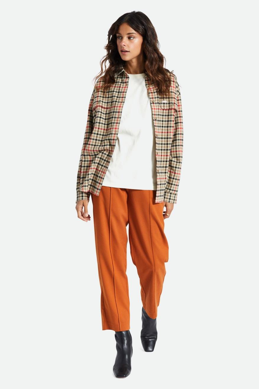 Light Yellow Women's Brixton Bowery Boyfriend L/S Flannels | 723456-AWB