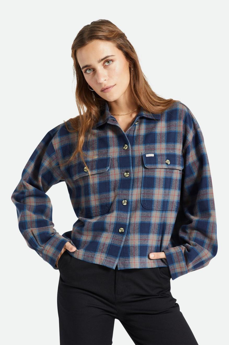 Navy / Grey Women's Brixton Bowery L/S Flannels | 026459-SBK