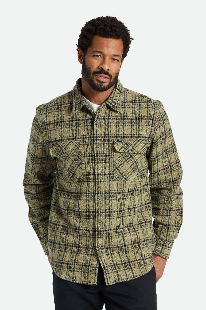 Olive / Black Men\'s Brixton Bowery Heavy Weight L/S Flannels | 465012-FBS