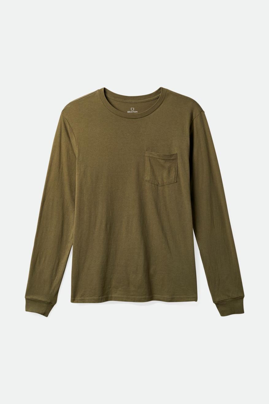 Olive Men's Brixton Basic L/S Pocket Tops | 472850-JEI