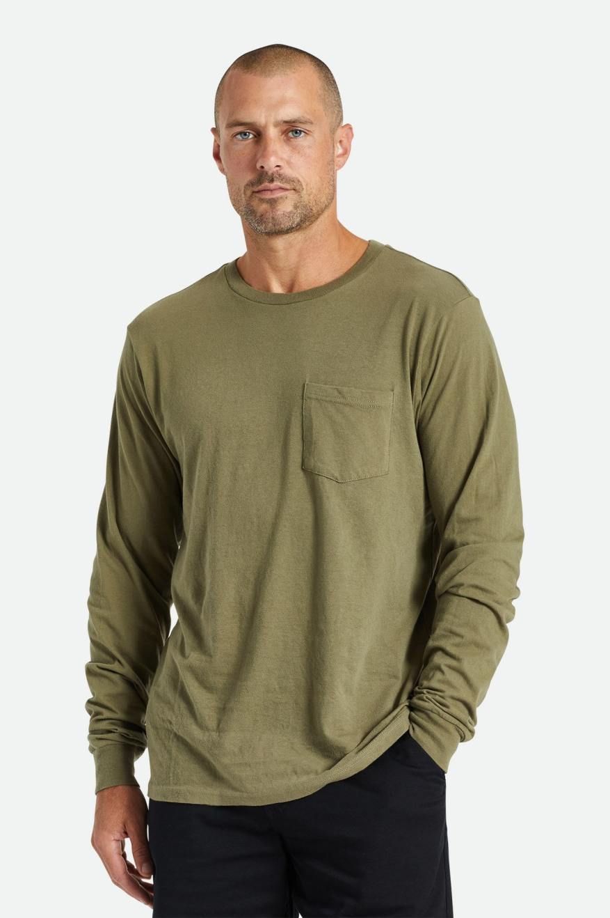 Olive Men\'s Brixton Basic L/S Pocket Tops | 472850-JEI