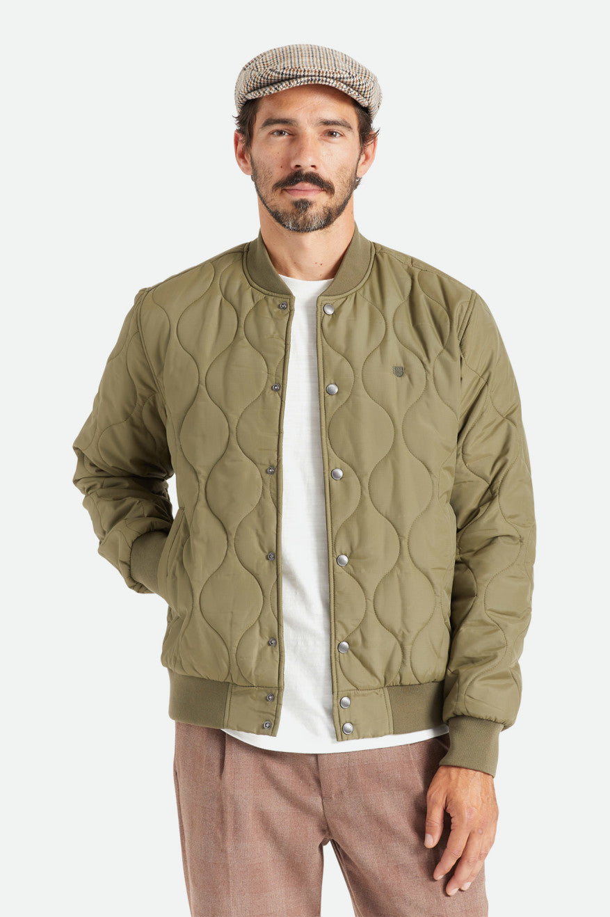 Olive Men's Brixton Dillinger Quilted Bomber Jackets | 531672-CTR