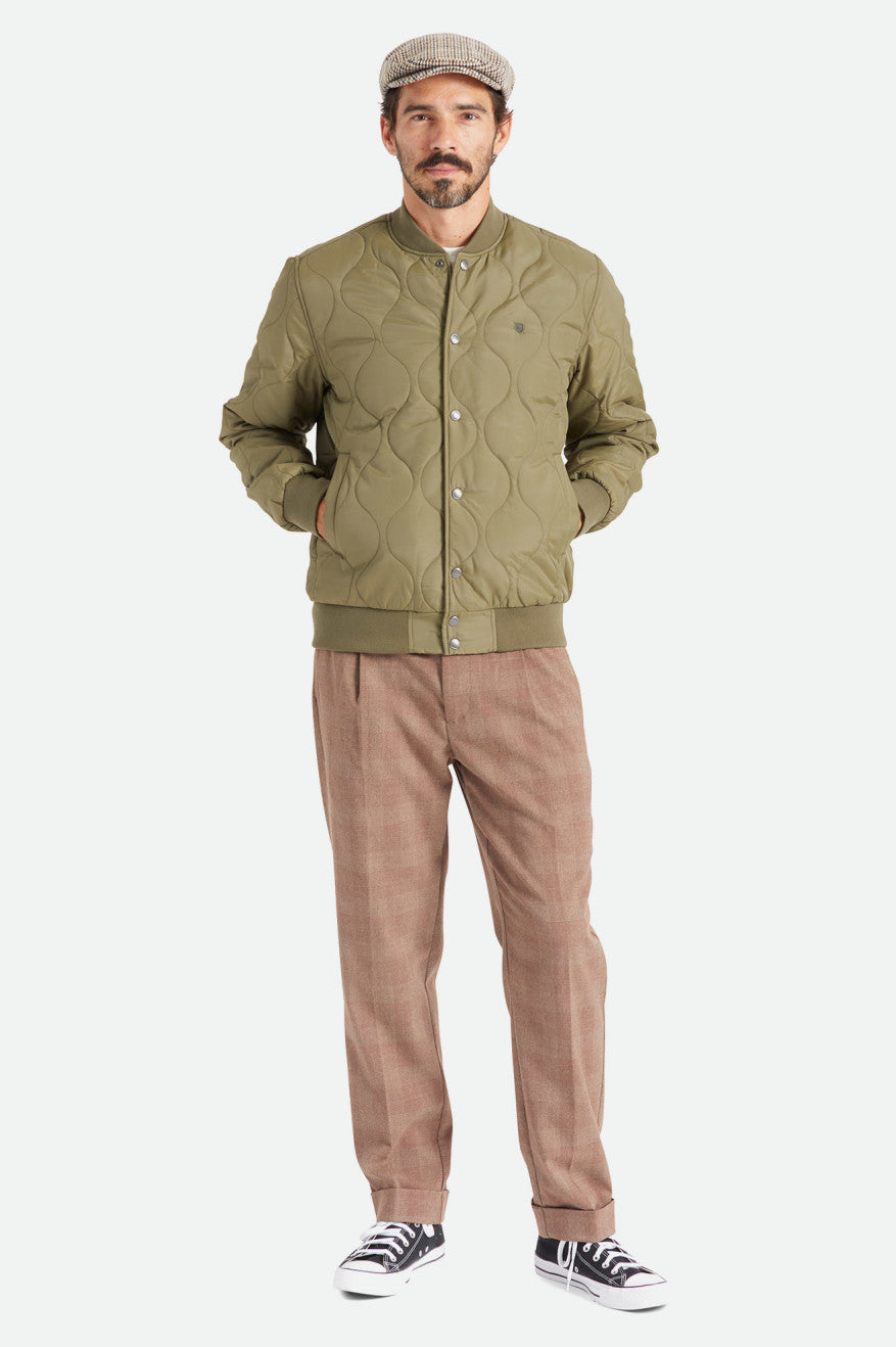 Olive Men's Brixton Dillinger Quilted Bomber Jackets | 531672-CTR