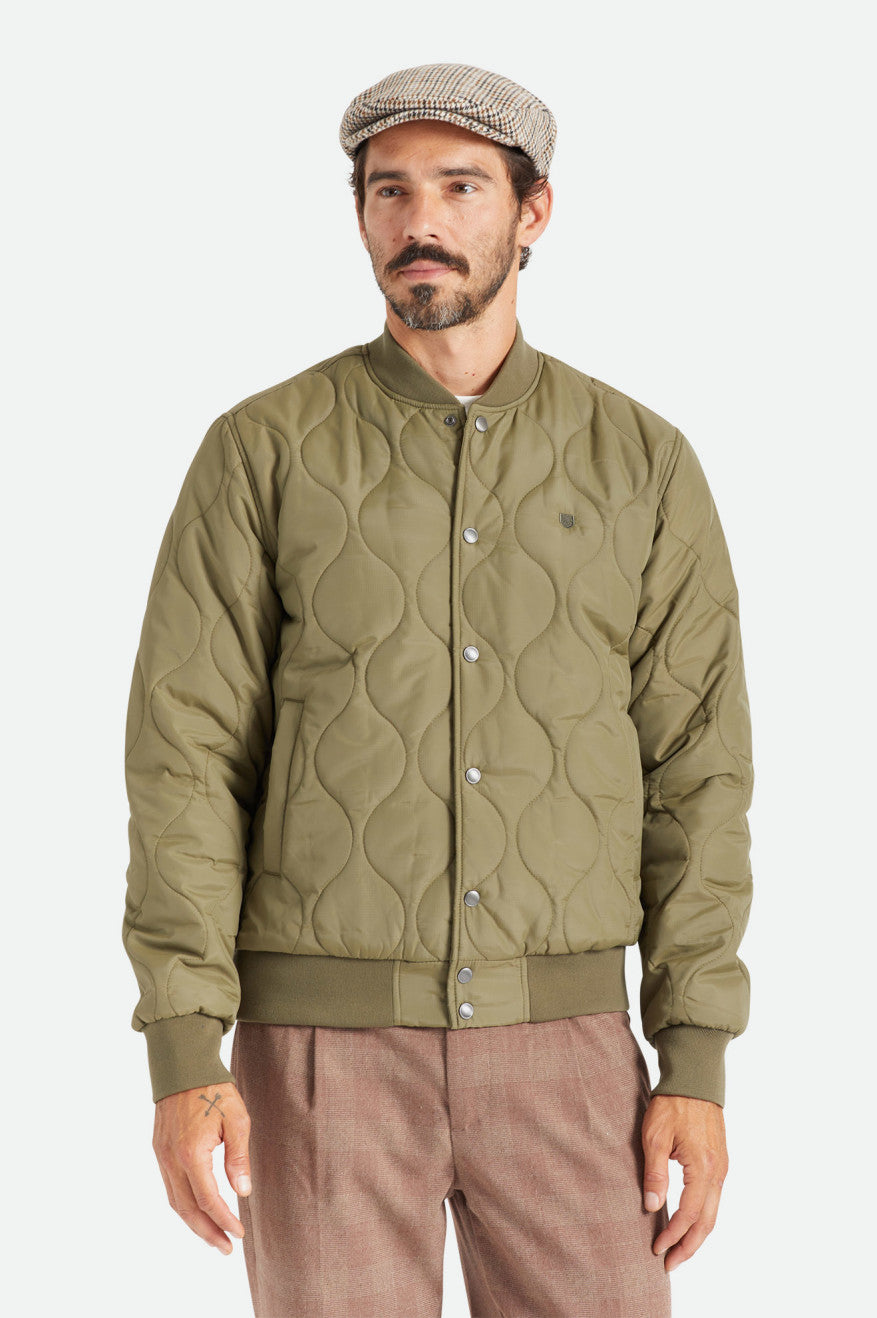 Olive Men\'s Brixton Dillinger Quilted Bomber Jackets | 531672-CTR