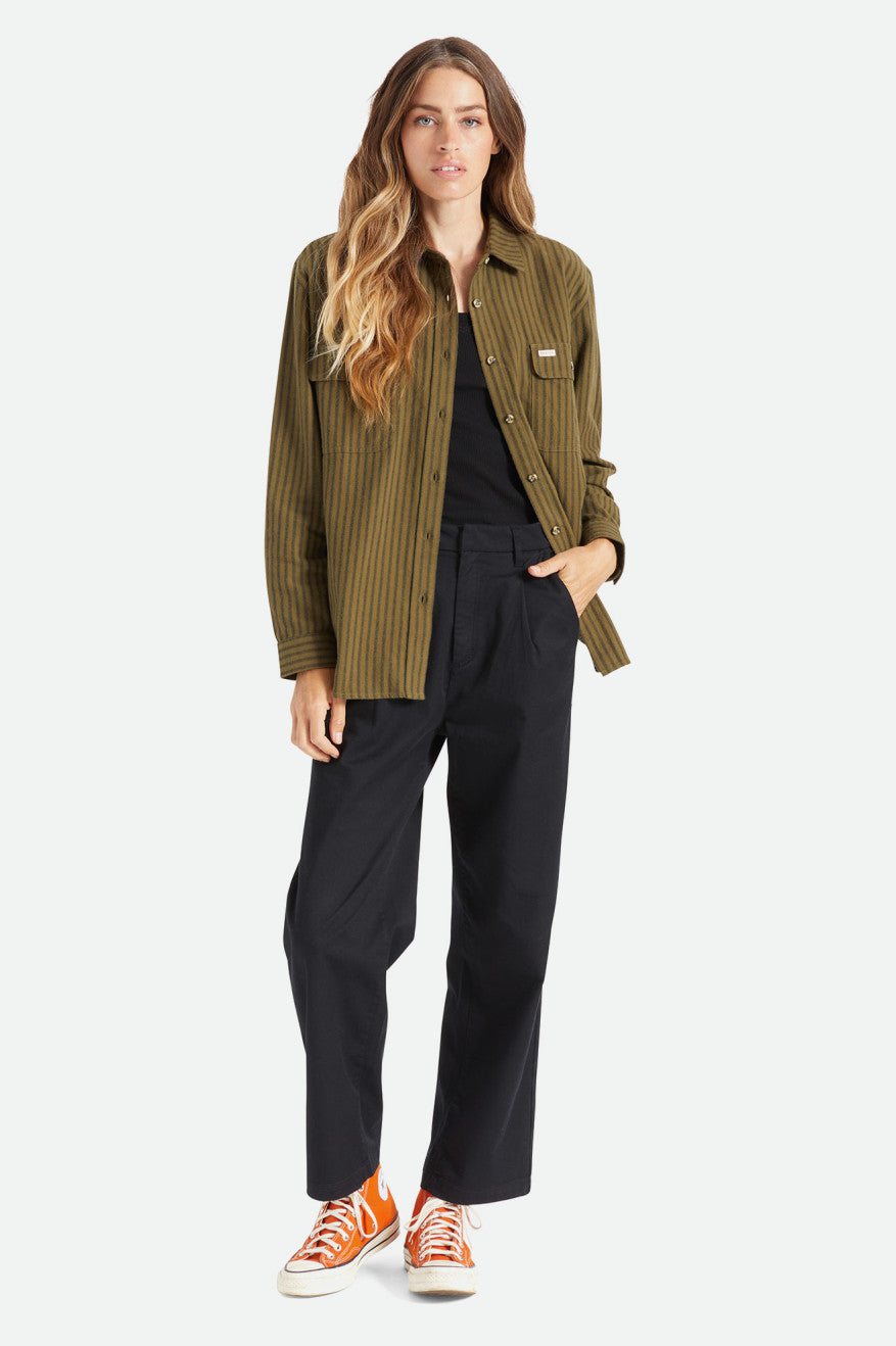 Olive Women's Brixton Bowery Boyfriend L/S Flannels | 023418-PFH