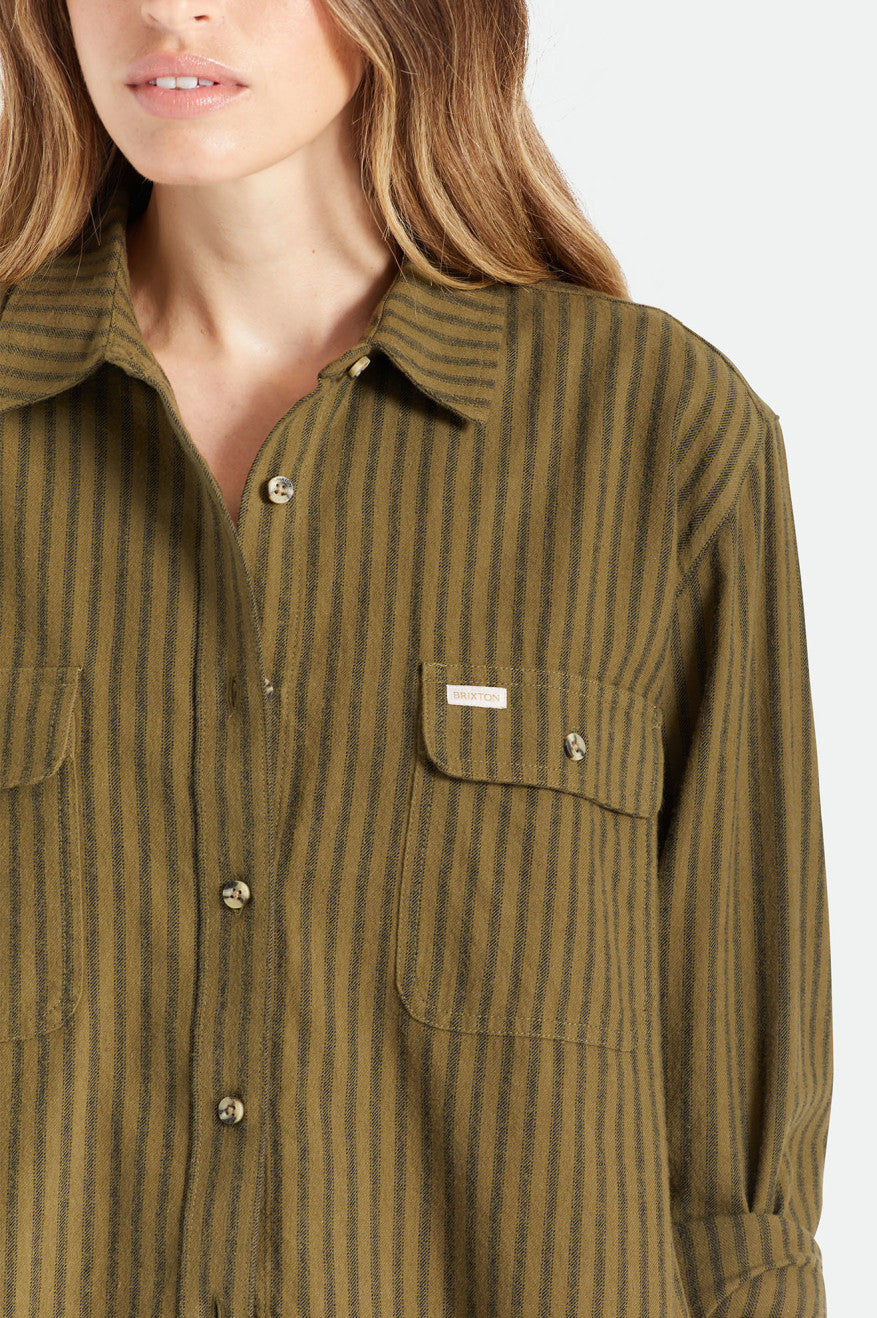 Olive Women's Brixton Bowery Boyfriend L/S Flannels | 023418-PFH