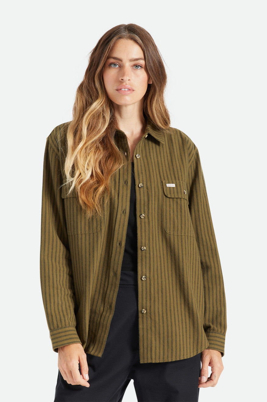 Olive Women's Brixton Bowery Boyfriend L/S Flannels | 023418-PFH