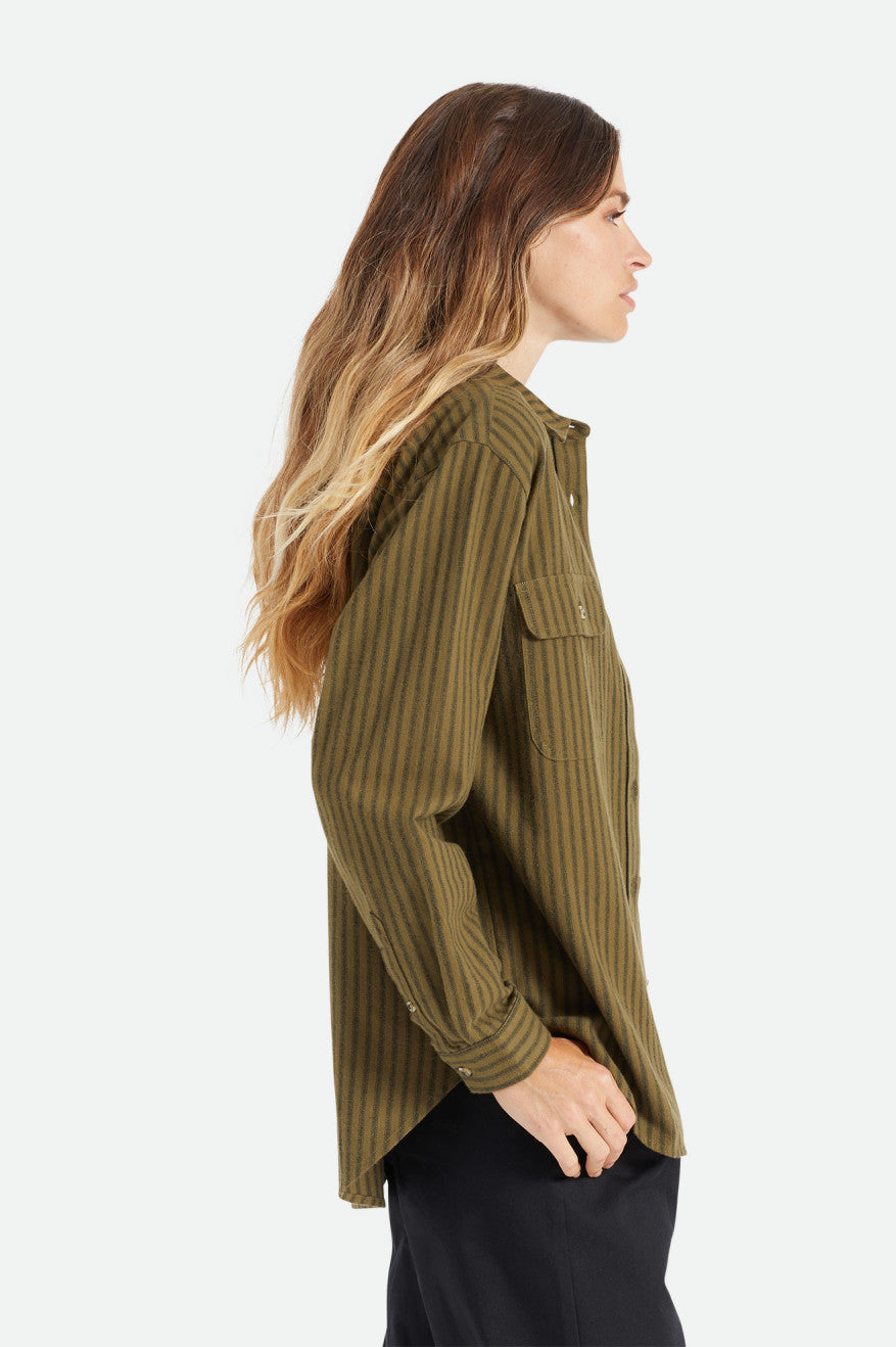 Olive Women's Brixton Bowery Boyfriend L/S Flannels | 023418-PFH