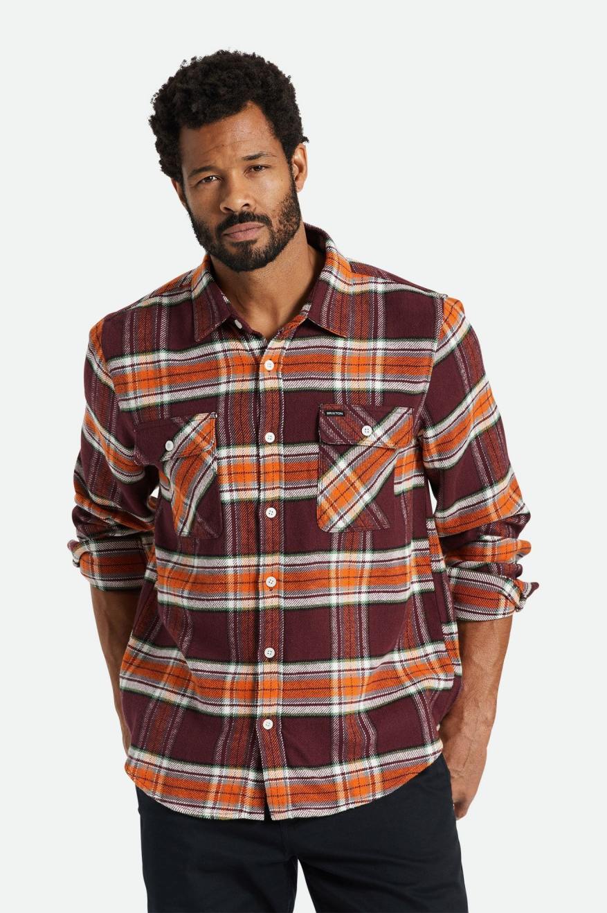 Orange Men's Brixton Bowery L/S Flannels | 148932-MVE