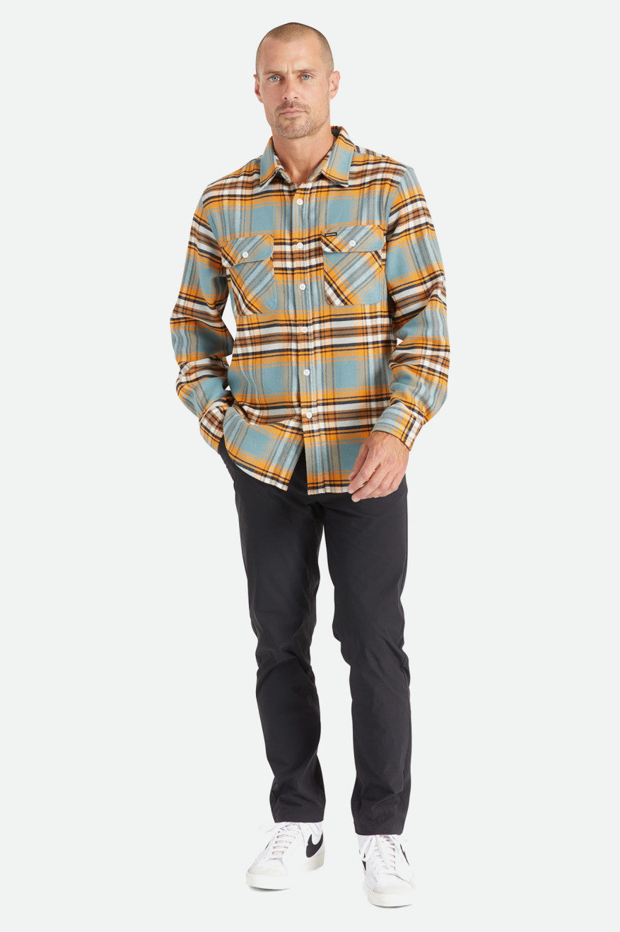 Orange / White Men's Brixton Bowery Stretch L/S Utility Flannels | 649718-IHN