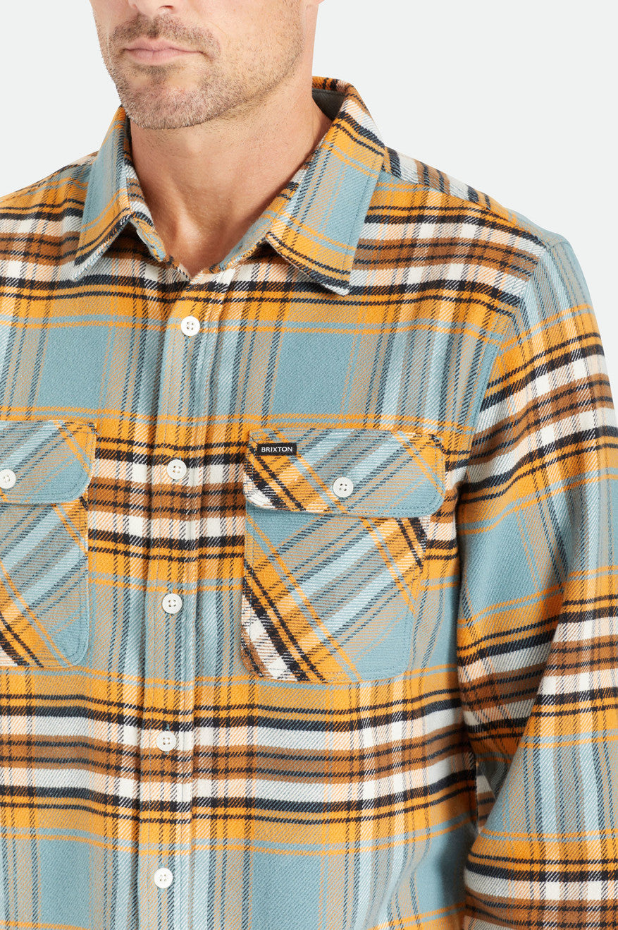 Orange / White Men's Brixton Bowery Stretch L/S Utility Flannels | 649718-IHN