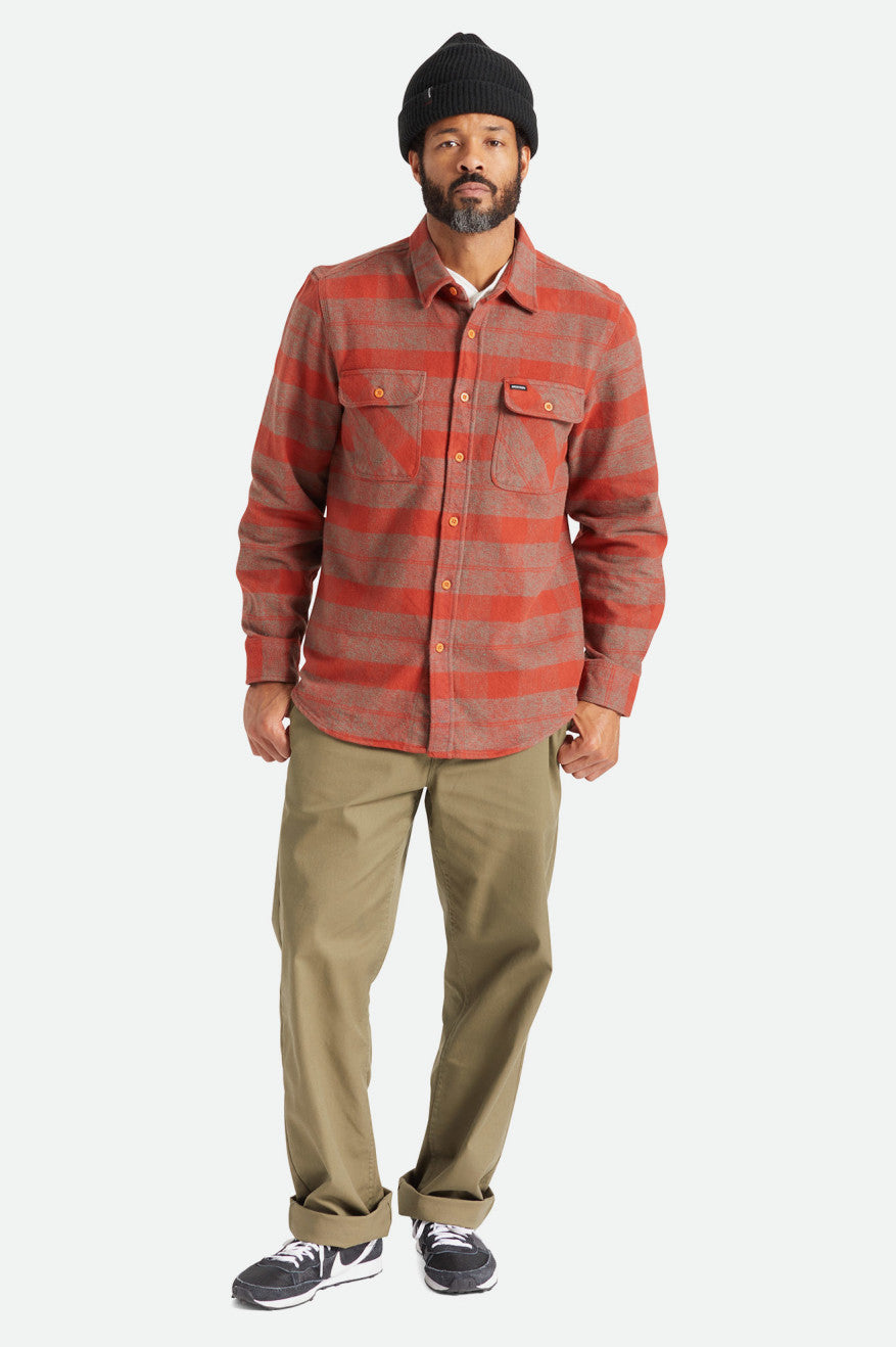 Red Men's Brixton Bowery Heavy Weight L/S Wovens | 230587-LWF