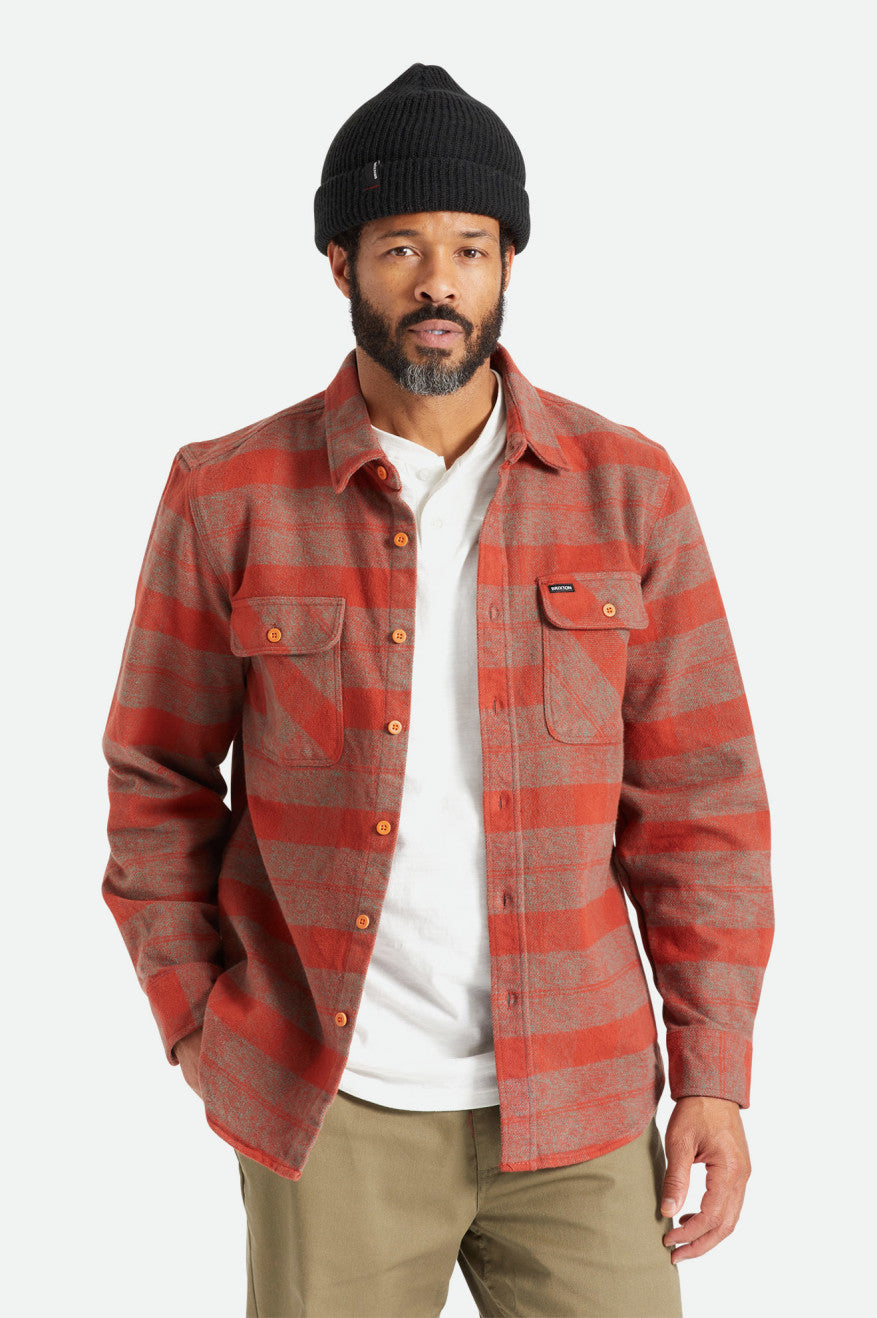 Red Men's Brixton Bowery Heavy Weight L/S Wovens | 230587-LWF