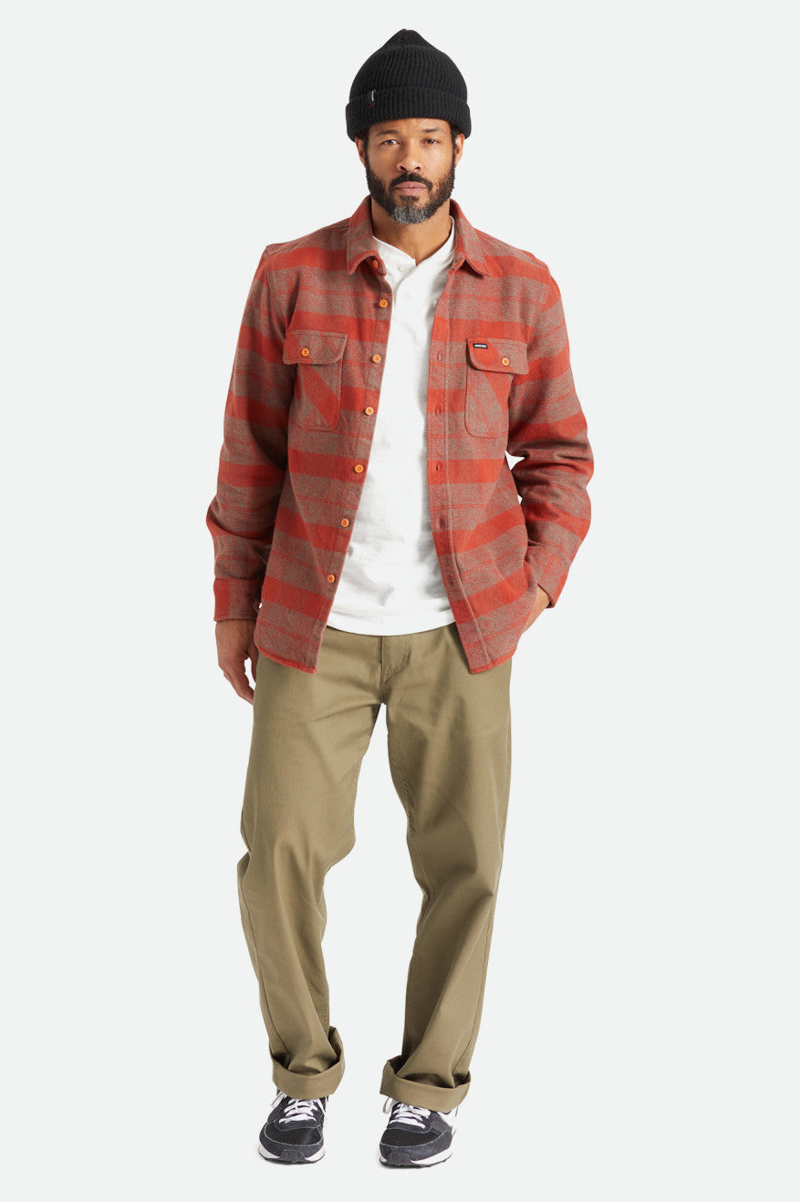 Red Men's Brixton Bowery Heavy Weight L/S Wovens | 230587-LWF