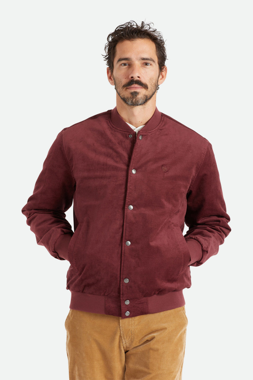 Red Men's Brixton Dillinger Bomber Jackets | 159248-MFW