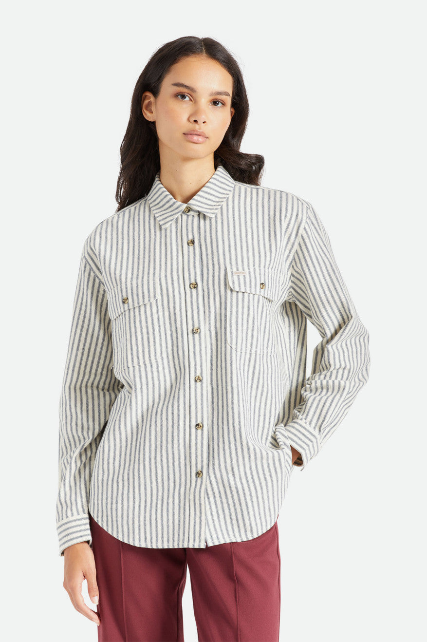 Stripes Women's Brixton Bowery Boyfriend L/S Flannels | 426813-ZKP