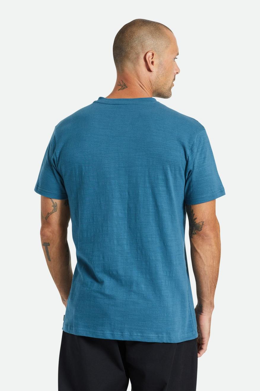 Turquoise Men's Brixton Basic Slub S/S Henley Tops | 137248-MWZ