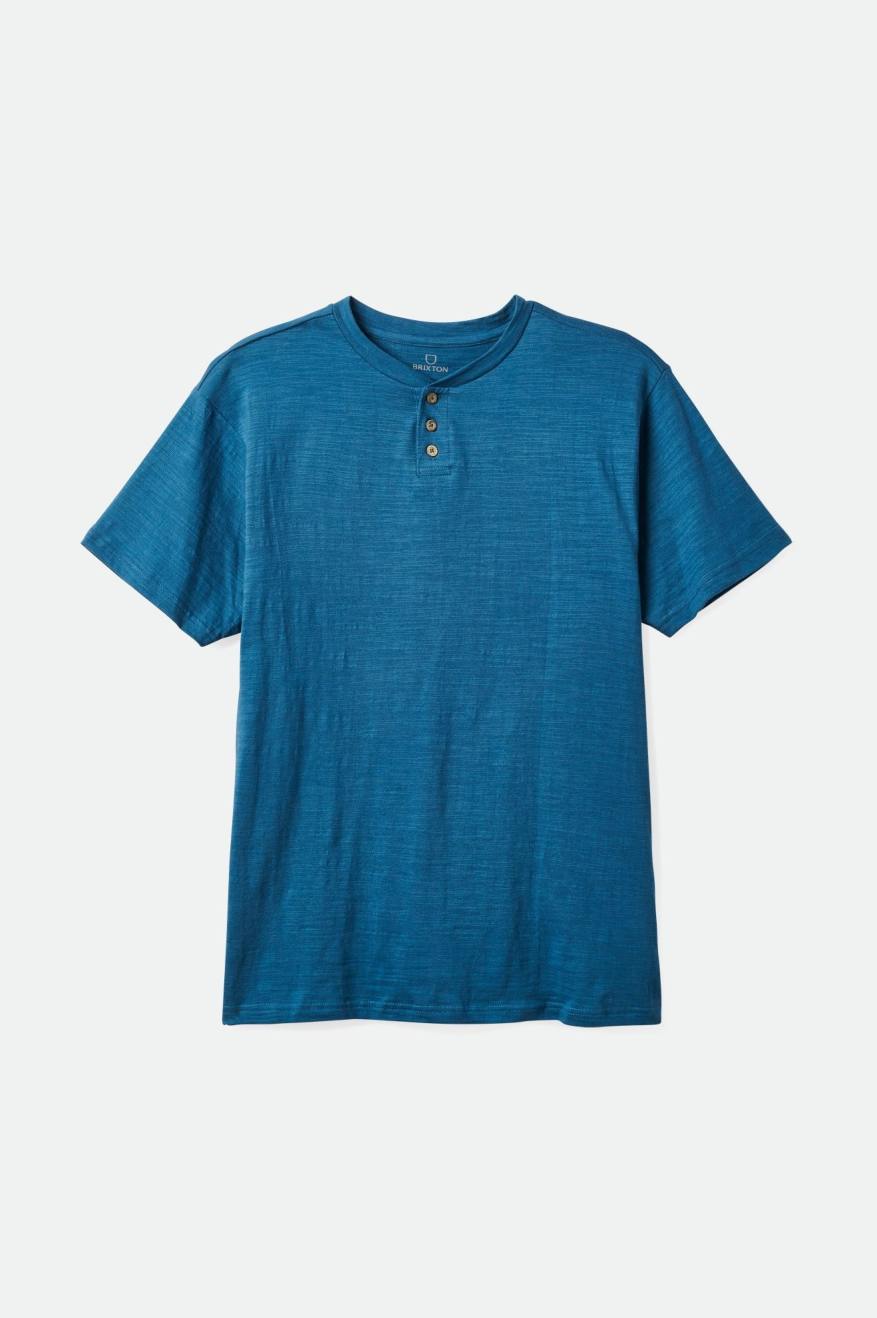 Turquoise Men's Brixton Basic Slub S/S Henley Tops | 137248-MWZ