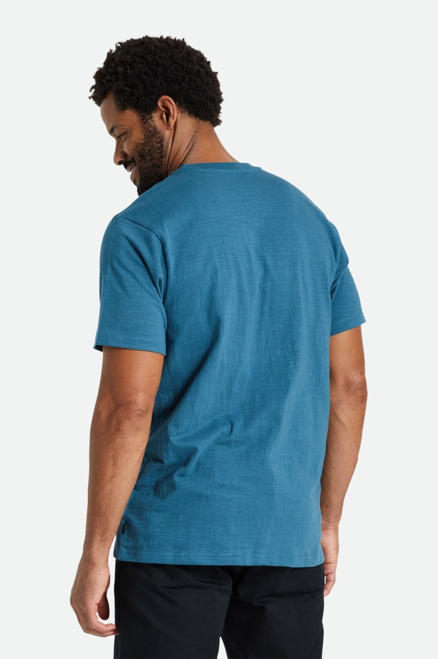 Turquoise Men's Brixton Basic Slub S/S Pocket Knitwear | 069847-DFW