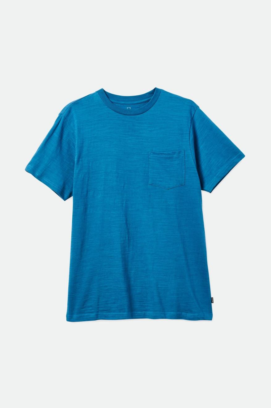 Turquoise Men's Brixton Basic Slub S/S Pocket Knitwear | 069847-DFW