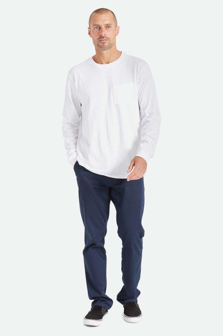 White Men's Brixton Basic L/S Pocket Tops | 814973-JPT