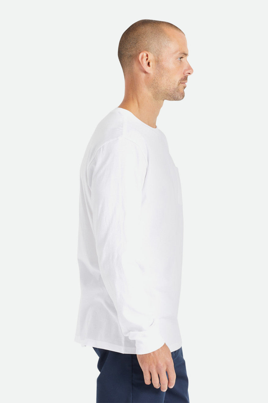 White Men's Brixton Basic L/S Pocket Tops | 814973-JPT