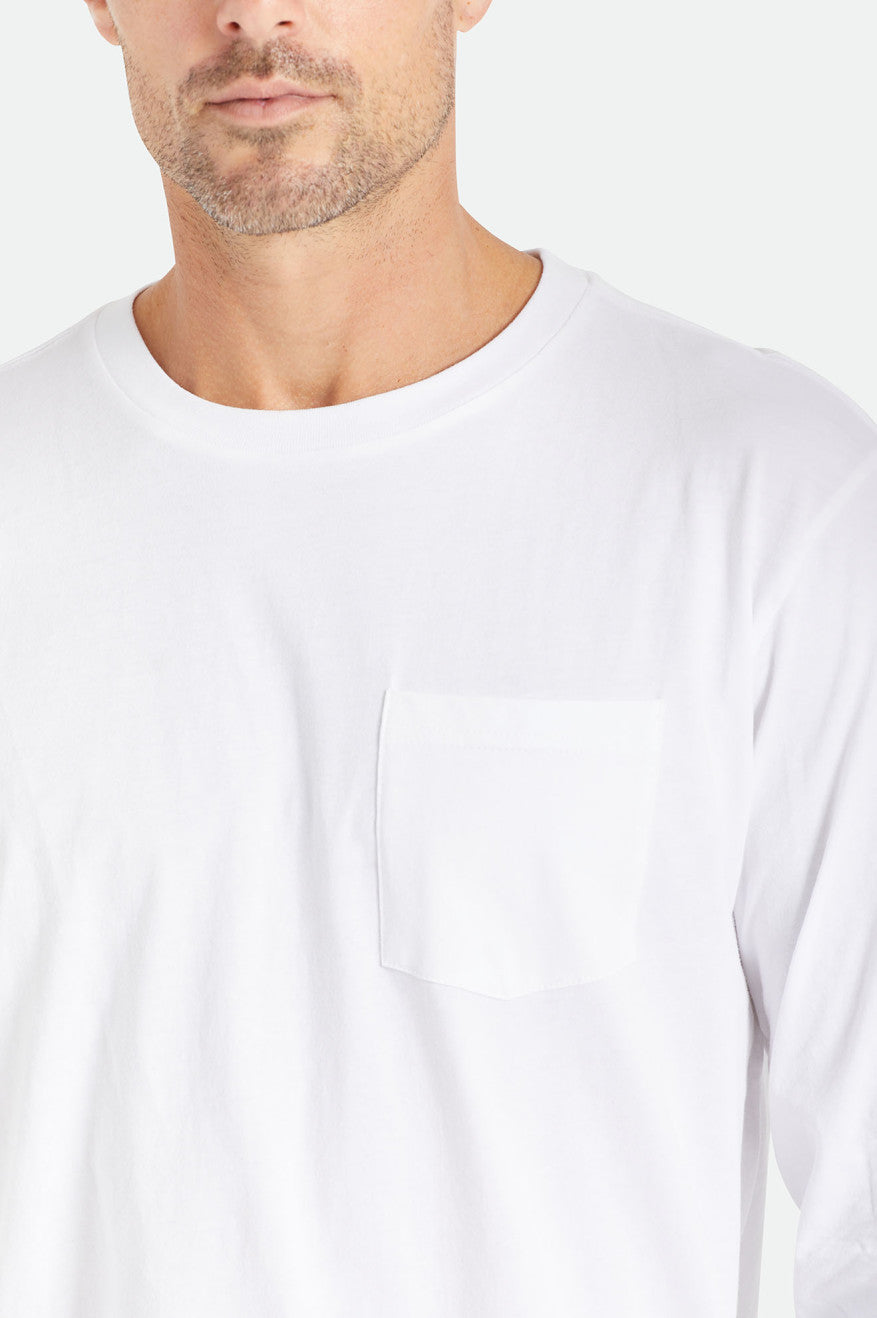 White Men's Brixton Basic L/S Pocket Tops | 814973-JPT