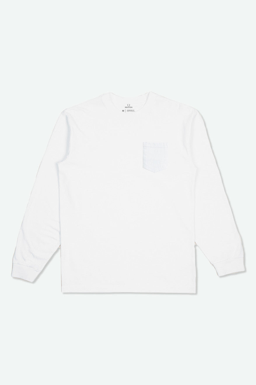 White Men's Brixton Basic L/S Pocket Tops | 814973-JPT