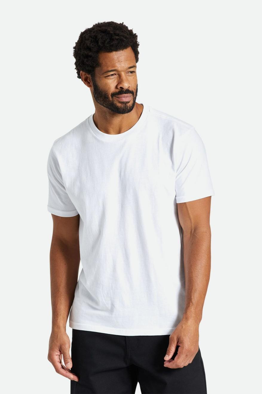 White Men\'s Brixton Basic S/S Tailored Tops | 203675-TLP