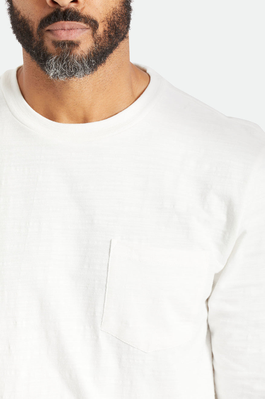 White Men's Brixton Basic Slub L/S Pocket Tops | 536904-WMK