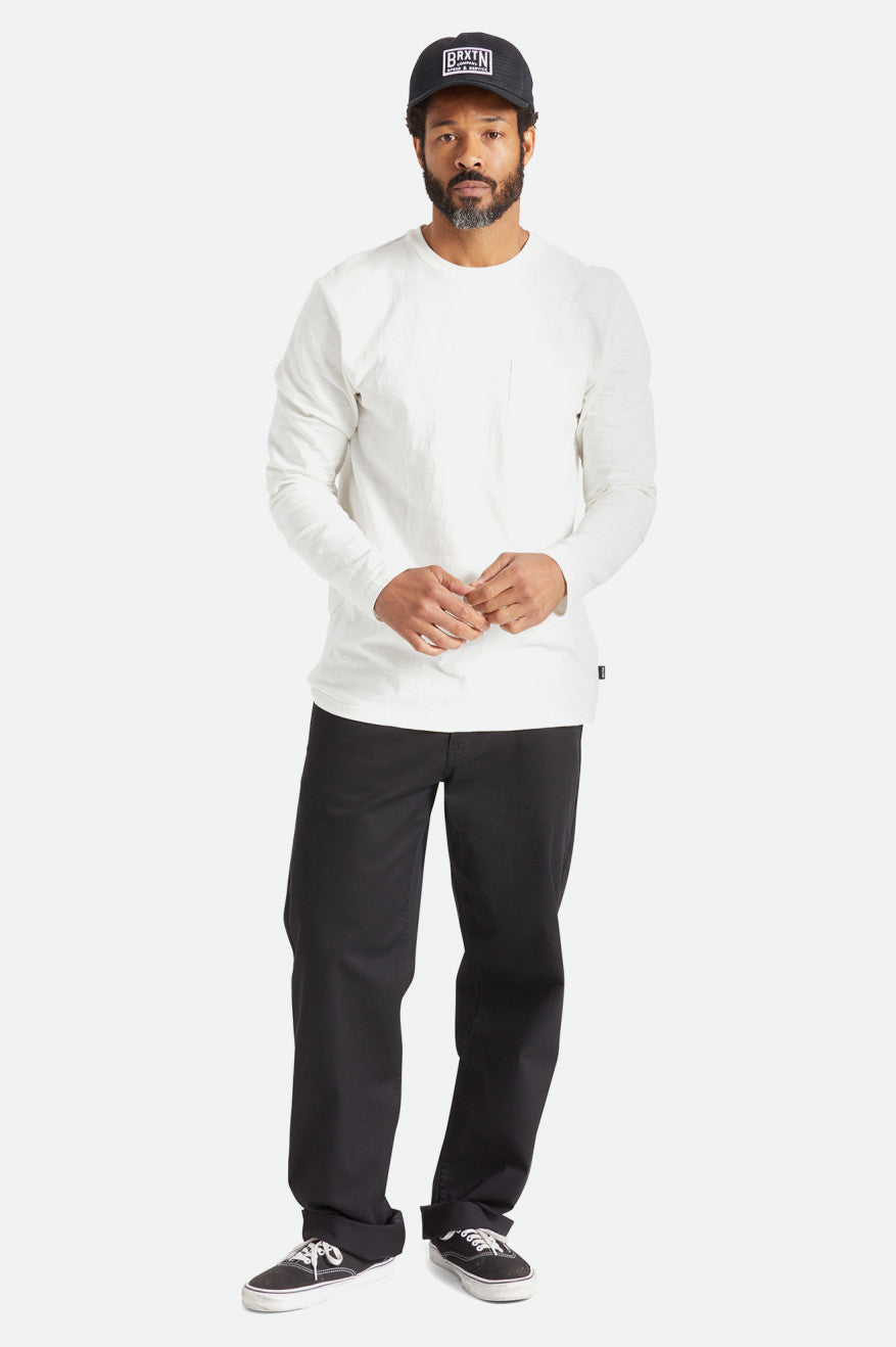 White Men's Brixton Basic Slub L/S Pocket Knitwear | 936254-SWZ