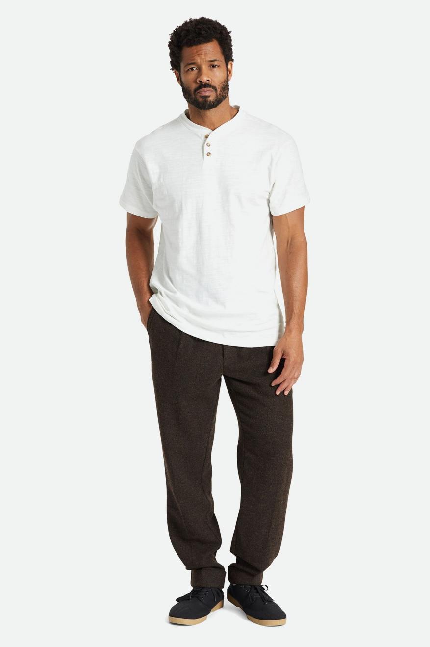 White Men's Brixton Basic Slub S/S Henley Knitwear | 905321-UAN