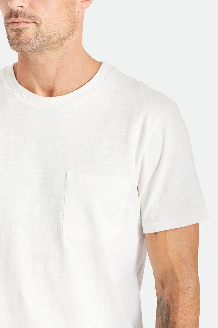 White Men's Brixton Basic Slub S/S Pocket Tops | 981536-DVE