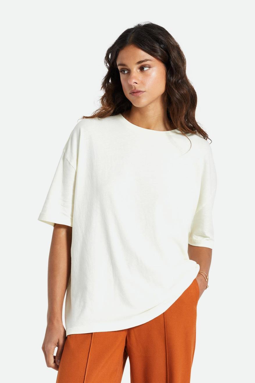 White Women's Brixton Oversized Boyfriend Tee Tops | 327149-PYJ